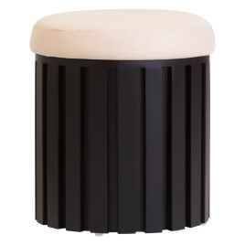 RENSHARA Wooden Linen Padded Stool - Black