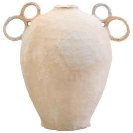 GRENTHRA Round Large Cotton Mache Vase with Decorative Handles - White