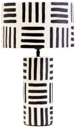 KELMORA Papier Mache Table Lamp with Geometric Lines - Black and White