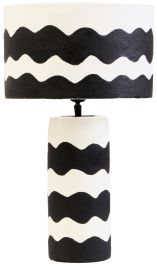 KELMORA Curved Stripe Papier Mache Table Lamp - Black and White