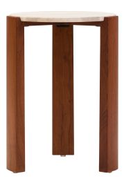 ZERVORA Round Marble Top Wooden Side Table - Dark Oak and Cream