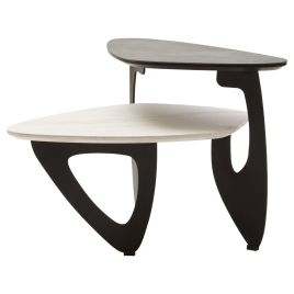 MARVESSAN 2 Tier Small Asymmetrical Ceramic Coffee Table - Black and White