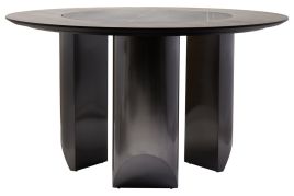 MARVESSAN Round Dining Table with Ceramic Lazy Susan - Black