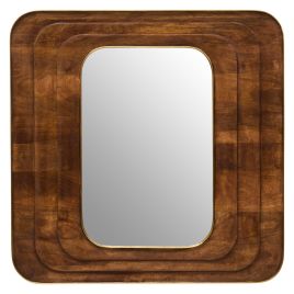 ELSWYTH Carved Wooden Wall Mirror - Brown
