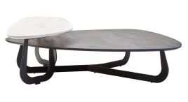MARVESSAN 2 Tier Large Asymmetrical Ceramic Coffee Table - Black and White