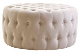 LYNTHRAE Velvet Round Button Tufted Footstool - Cream