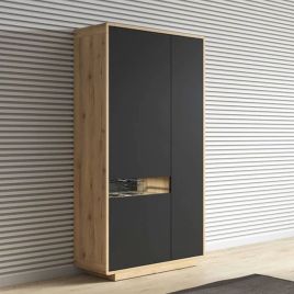 Zion Zenith Tall Display Cabinet with 2 Closed Doors - Black and Oak