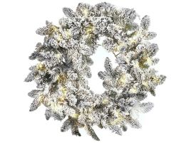 Frosty Delight Pre Lit Snowy Christmas Wreath 70 cm - White