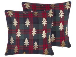 Festive Flair Set of 2 Cushions Christmas Tree Pattern 45 x 45 cm - Red and Green