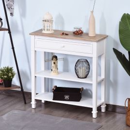 Vintage Style Hallway Console Table with Drawer and 2 Shelves - White 