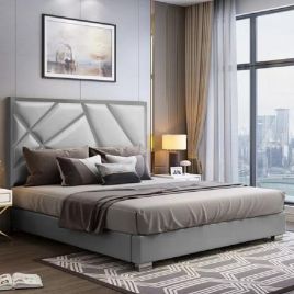 Crina Plush Velvet Fabric Bed, Grey Colour - 5 Sizes