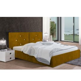 Cubana Plush Velvet Fabric Bed, Mustard Colour - 5 Sizes