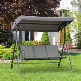 Steel Frame 3 Seater Garden Swing Chair Outdoor Hammock with Canopy - Grey