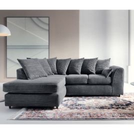 ATLASTON Jumbo Cord 4 Seater L Shaped - Left Hand Facing Corner Sofa - Grey