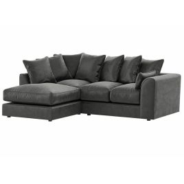 VOSTA Plush Velvet 4 Seater L Shaped - Left Hand Facing Corner Sofa - Grey