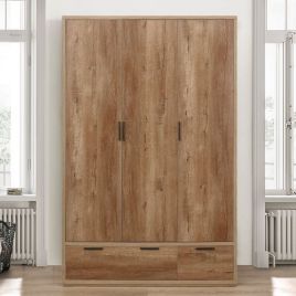 Birlea Stockwell 3 Door 2 Drawer Wardrobe - Rustic Oak