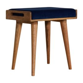 Modern Design Velvet Tray Style Footstool - Blue