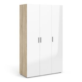Nottingham High Gloss 3 Door Wardrobe - Oak with White