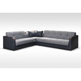 Stockport Faux leather and Fabric Large Corner Sofabed couch with 2 Storage - Black and Grey