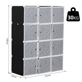 Portable Plastic Interlocking Wardrobe - Black and White