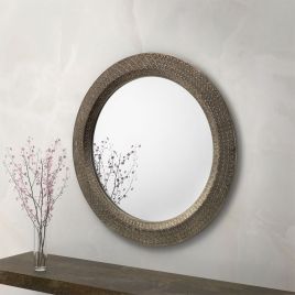 Cadence Stunning Pewter Frame Round Wall Mirror - Large