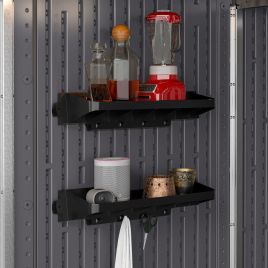 NORTHREL Outdoor Extra Deep Shelving with Hooks Set of 2 - Black