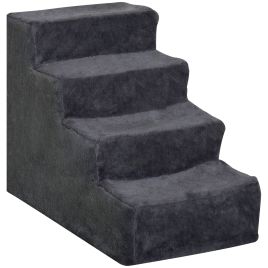 PAWSTER Four Step Dog Stairs with Washable Plush Cover Dark Grey