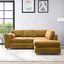 DELANO Plush Velvet 4 Seater L Shaped Fullback Corner Sofa - Mustard, Right Hand Facing