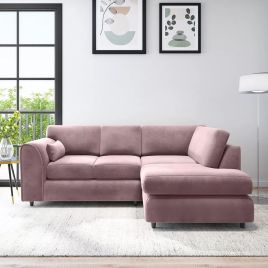 DELANO Plush Velvet 4 Seater L Shaped Fullback Corner Sofa - Pink