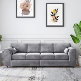 DELANO Plush Velvet 4 Seater Fullback Sofa - Light Grey