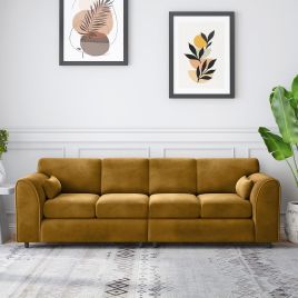 DELANO Plush Velvet 4 Seater Fullback Sofa - Mustard