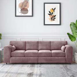 DELANO Plush Velvet 4 Seater Fullback Sofa - Pink