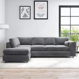 DELANO Plush Velvet Large 5 Seater L Shaped Fullback Corner Sofa - Dark Grey