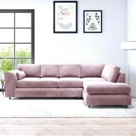 DELANO Plush Velvet Large 5 Seater L Shaped Fullback Corner Sofa - Pink, Right Hand Facing