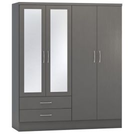 NEWBIGGIN 4 Door Mirrored Wardrobe with 2 Drawers Grey - 154cm
