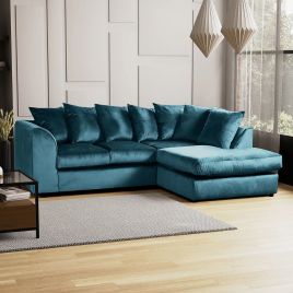Blake Teal Plush Velvet Corner Sofa - Right and Left Arm