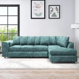 LORVANI Fabric Large 5 Seater L Shaped Scatterback Corner Sofa - Teal, Right Hand Facing