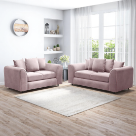 DELANO Plush Velvet 3 and 2 Seater Scatterback Sofa Set - Pink