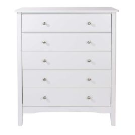 CHANDLER White Chest of Drawers - Medium-sized, 5 Drawers