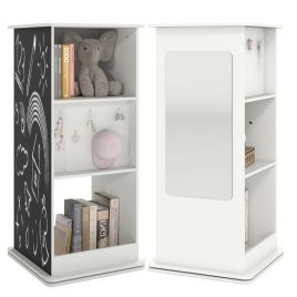 360degree Spinning Corner Bookcase with Chalkboard and Open Compartments-White