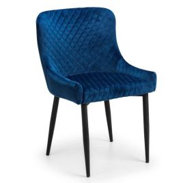 Luxe Upholstered Black Legs Dining Chair - Blue Velvet