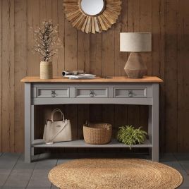 NOVATRA Sideboard Grey Solid Pine 3-Drawer Rustic Cabinet - Grey