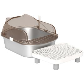 PAWSTER Stainless Steel Litter Box with Lid Dark Grey