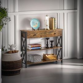 NOVATRA Console Table Table with Drawer and 2 Shelves - Rustic Brown