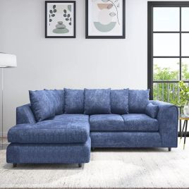 LORVANI Fabric 4 Seater L Shaped Scatterback Corner Sofa - Midnight Blue, Left Hand Facing