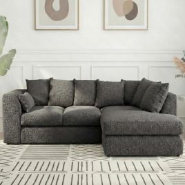 BELVANO Boucle Fabric 4 Seater L Shaped Scatterback Corner Sofa - Slate Grey, Right Hand Facing