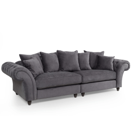 Classic Fabric 4 Seater Sofa Beverley Elegant with Solid Frame - Grey Finish