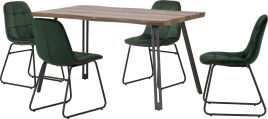 Quebec Wave Edge Dining Set with Lukas Chairs - Oak Effect Black Emerald Green Velvet