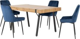 Treviso Dining Set with Avery Chairs - Light Oak Effect Black Sapphire Blue Velvet
