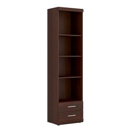 Imperial Tall 2 Drawer Narrow Cabinet open shelving - Dark Mahogany Melamine
